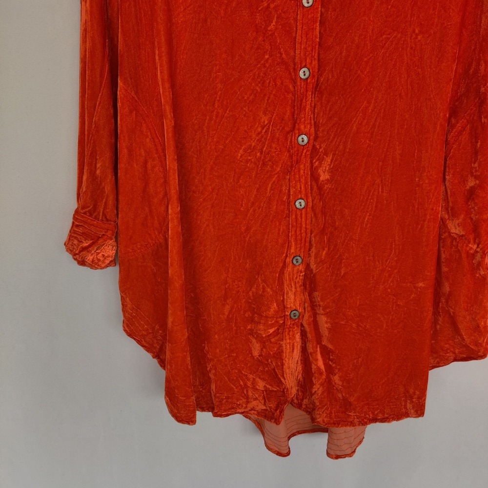 Ivy Jane Velvet Orange Burnt Out Long SLeeve‎ Tunic Top XS Button Up Oversized - Picture 4 of 8